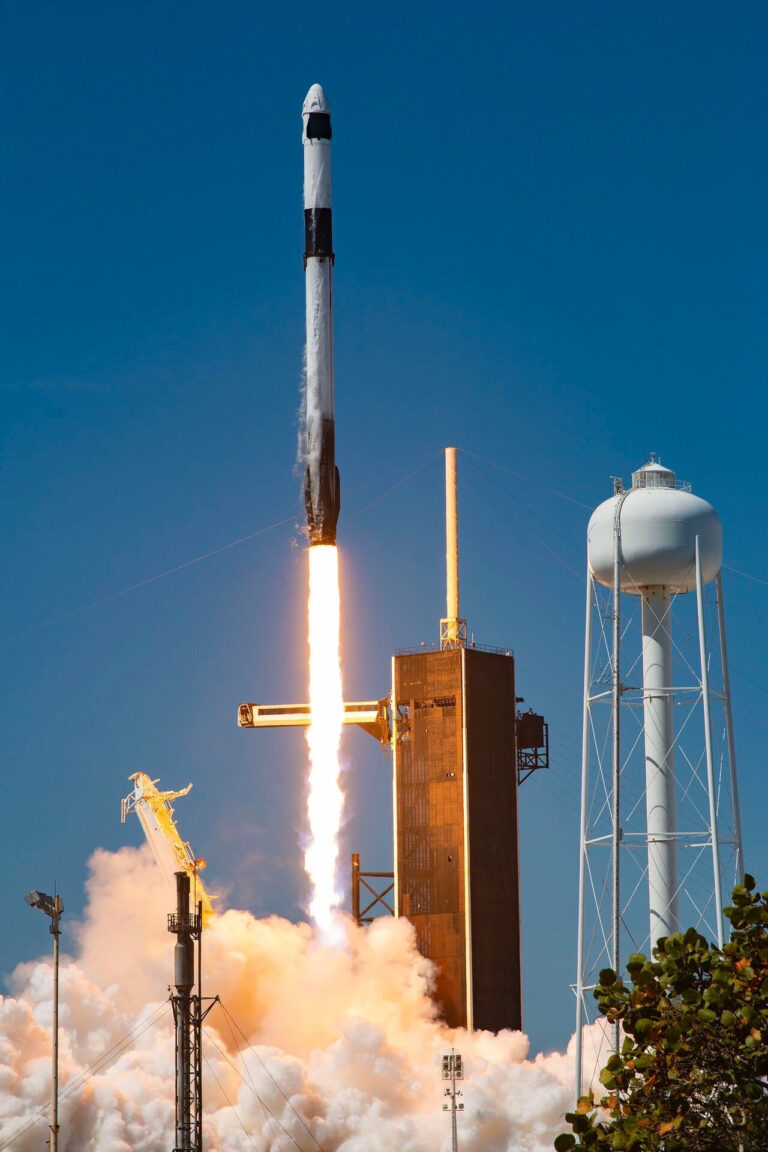 An Axiom rocket blasting off into space